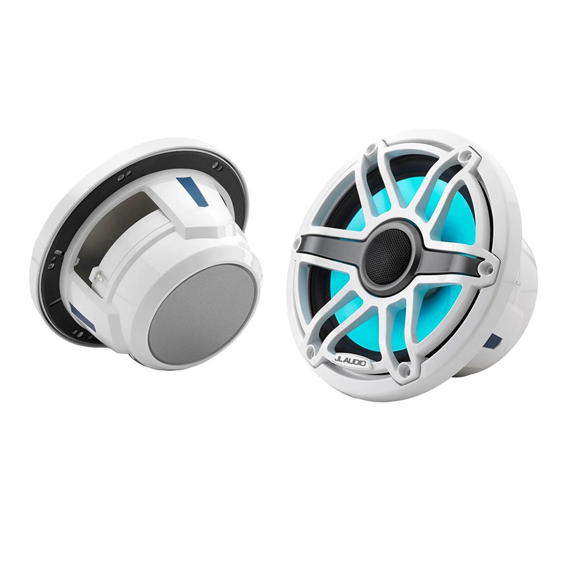 JL Audio M6 Series 7.7″ Marine Coaxial Speakers w/Gloss White Sport Grille  Transflective LED Lighting – M6-770X-S-GwGw-i [010-03074-00]