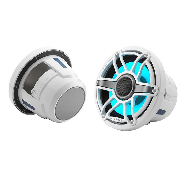 JL Audio M6 Series 8.8″ Marine Coaxial Speakers w/Gloss White Sport Grille  Transflective LED Lighting – M6-880X-S-GwGw-i [010-03095-00]