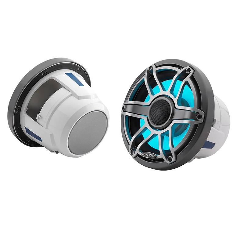 JL Audio M6 Series 8.8″ Marine Coaxial Speakers w/Grey Metallic Sport Grille  Transflective LED Lighting – M6-880X-S-GmTi-i [010-03099-00]